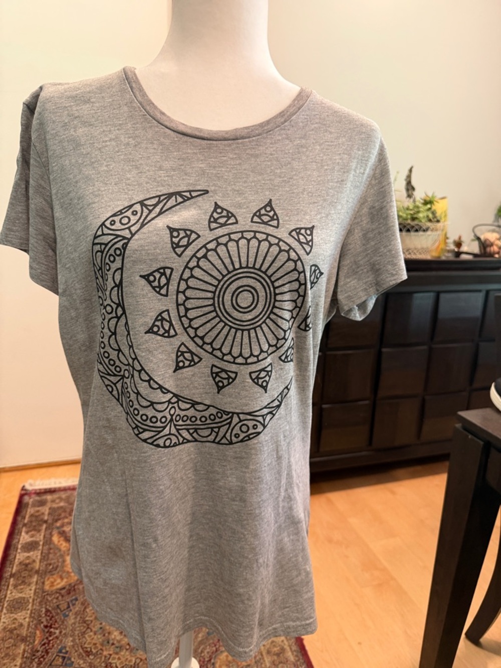 Women's Gray Graphic Sun & Moon Short Sleeve Tee